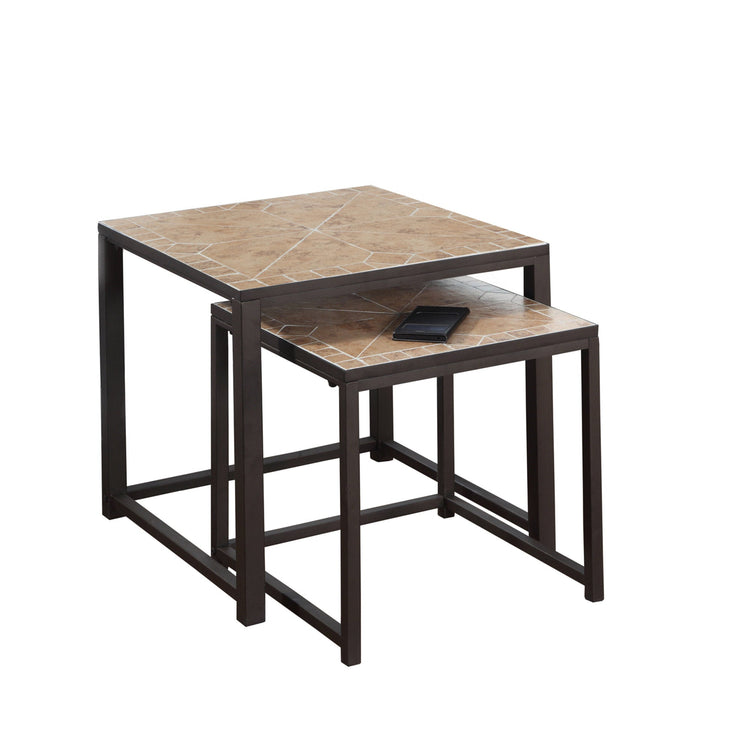 I 3161 Tables Gigognes, Lot De 2, Côté, Bout, Métal, Accent, Salon, Chambre À Coucher, Métal, Tuile, Brun, Transitionnel - Simple Boutique