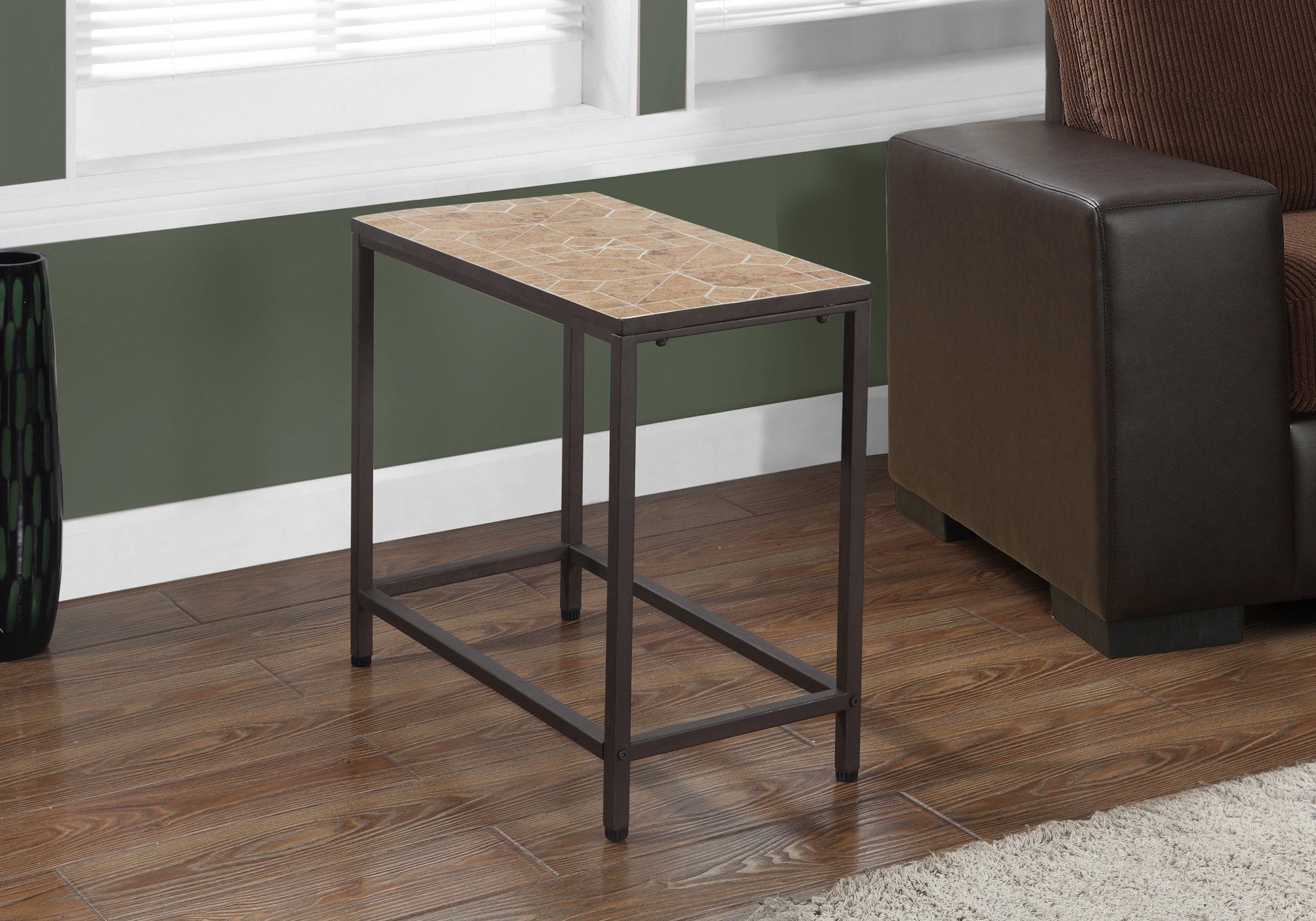 I 3163 Table D'appoint, Côté, Bout, Table De Nuit, Lampe, Salon, Chambre À Coucher, Métal, Tuile, Brun, Transitionnel - Simple Boutique