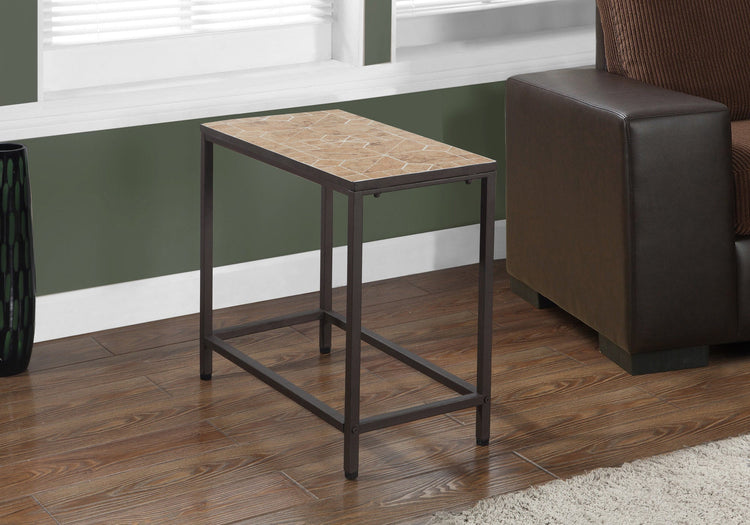 I 3163 Table D'appoint, Côté, Bout, Table De Nuit, Lampe, Salon, Chambre À Coucher, Métal, Tuile, Brun, Transitionnel - Simple Boutique