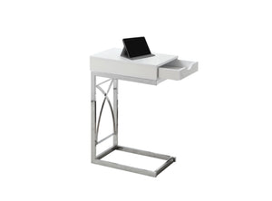 I 3170 Table D'appoint, En Forme De C, Bout, Côté, Collation, Tiroir De Rangement, Salon, Chambre À Coucher, Métal, Stratifié, Blanc Lustré, Chrome, Contemporain, Moderne - Simple Boutique
