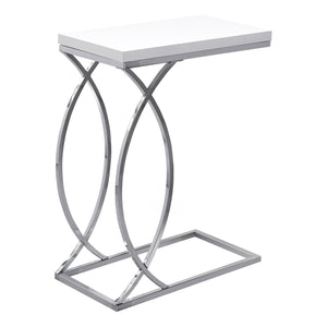 I 3184 Table D'appoint, En Forme De C, Bout, Côté, Collation, Salon, Chambre À Coucher, Métal, Stratifié, Blanc Lustré, Chrome, Contemporain, Moderne - Simple Boutique