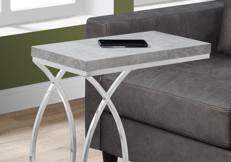 I 3185 Table D'appoint, En Forme De C, Bout, Côté, Collation, Salon, Chambre À Coucher, Métal, Stratifié, Gris, Chrome, Contemporain, Moderne - Simple Boutique