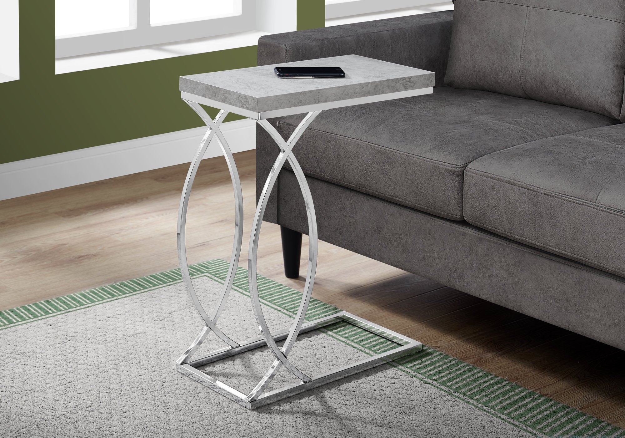 I 3185 Table D'appoint, En Forme De C, Bout, Côté, Collation, Salon, Chambre À Coucher, Métal, Stratifié, Gris, Chrome, Contemporain, Moderne - Simple Boutique