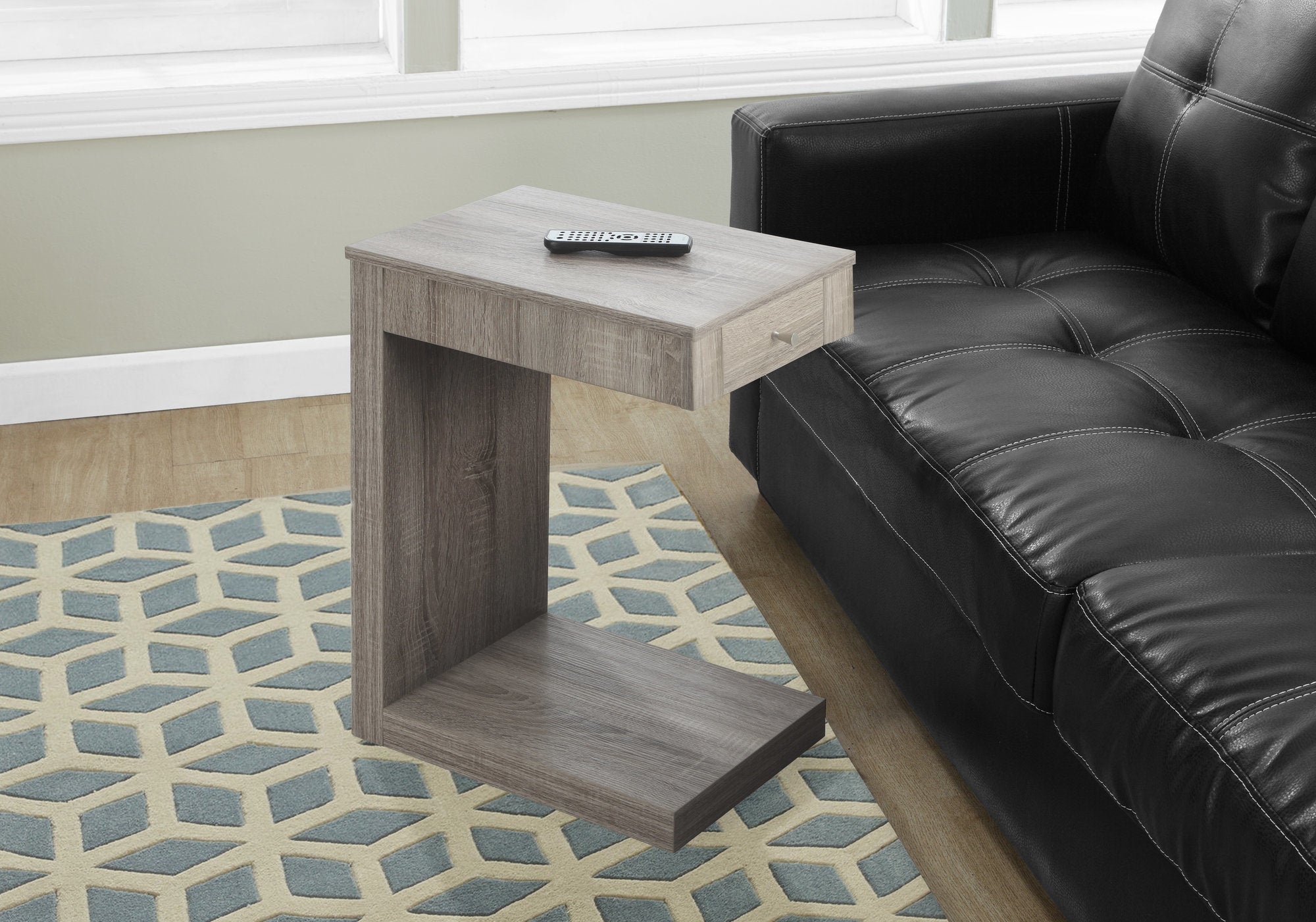 I 3191 Table D'appoint, En Forme De C, Bout, Côté, Collation, Tiroir De Rangement, Salon, Chambre À Coucher, Stratifié, Brun, Contemporain, Moderne - Simple Boutique