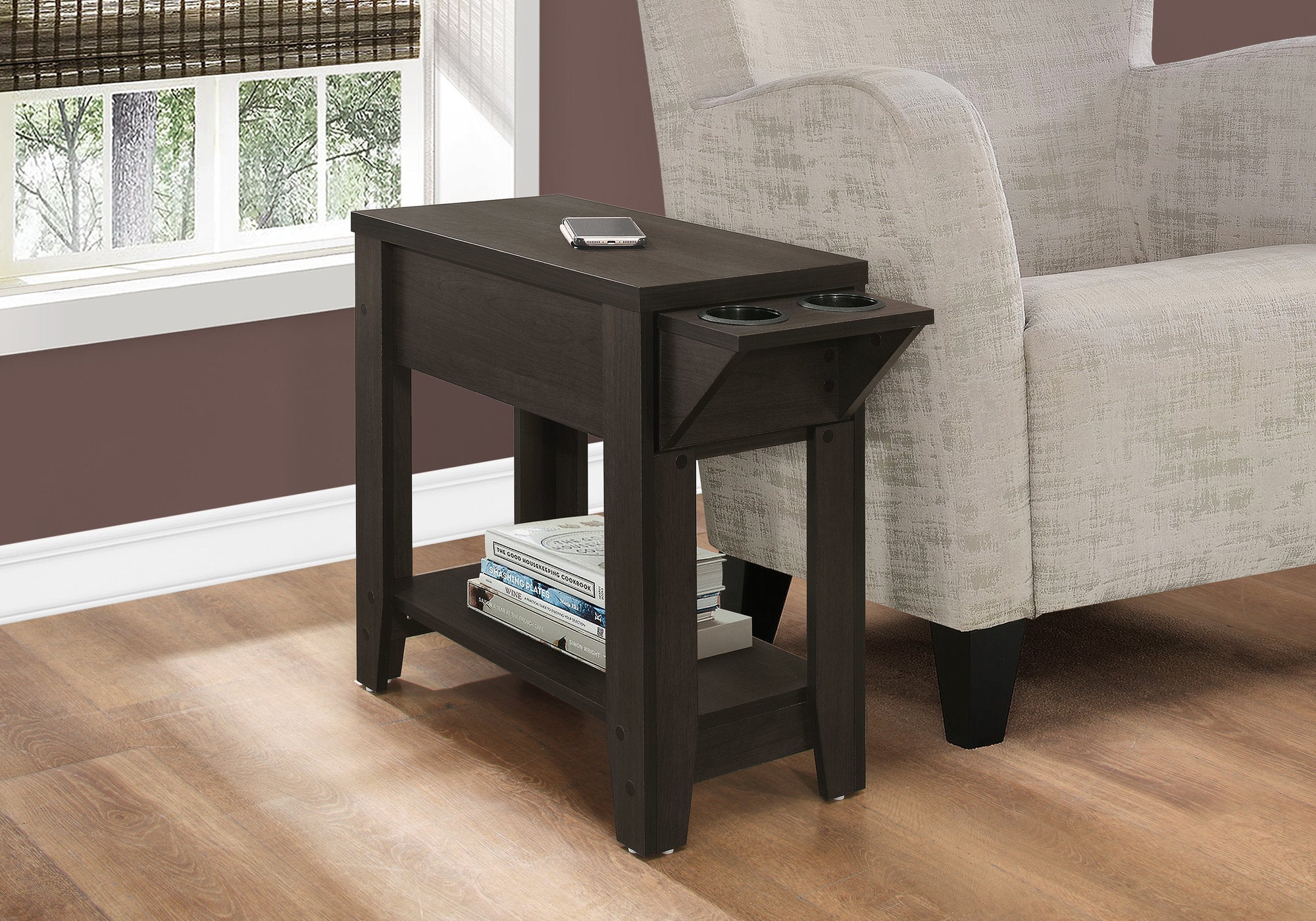 I 3197 Table D'appoint, Côté, Bout, Rangement, Lampe, Salon, Chambre À Coucher, Stratifié, Brun, Transitionnel - Simple Boutique