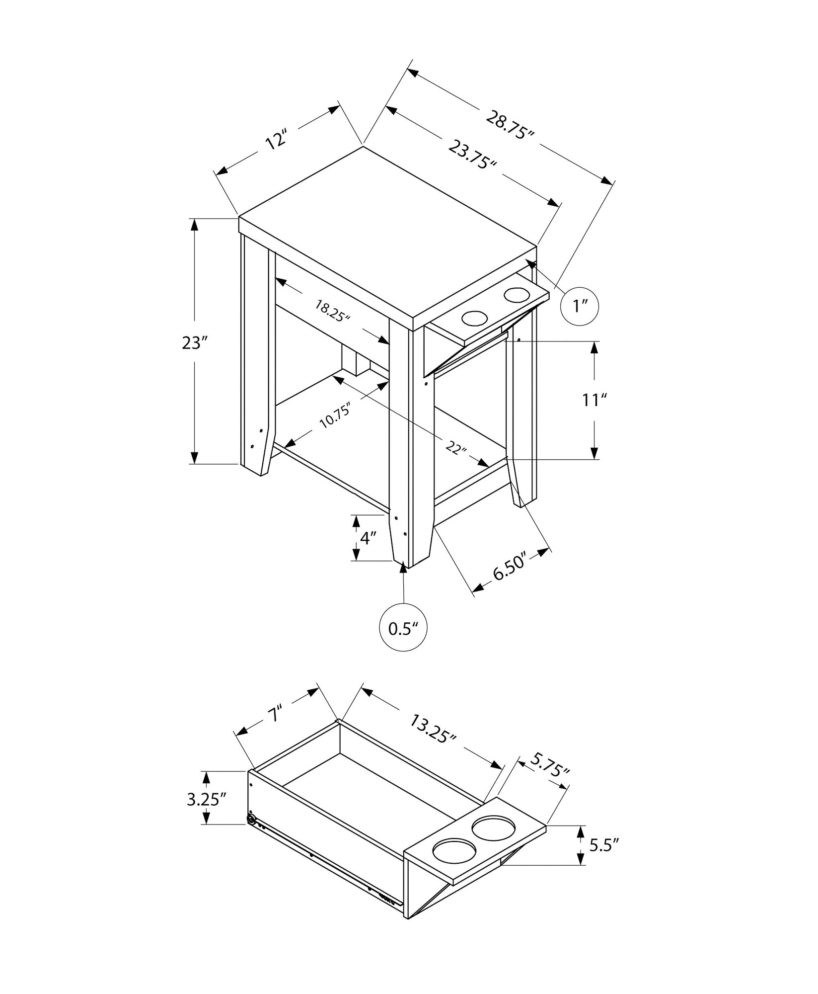 I 3198 Table D'appoint, Côté, Bout, Rangement, Lampe, Salon, Chambre À Coucher, Stratifié, Taupe Foncé, Transitionnel - Simple Boutique