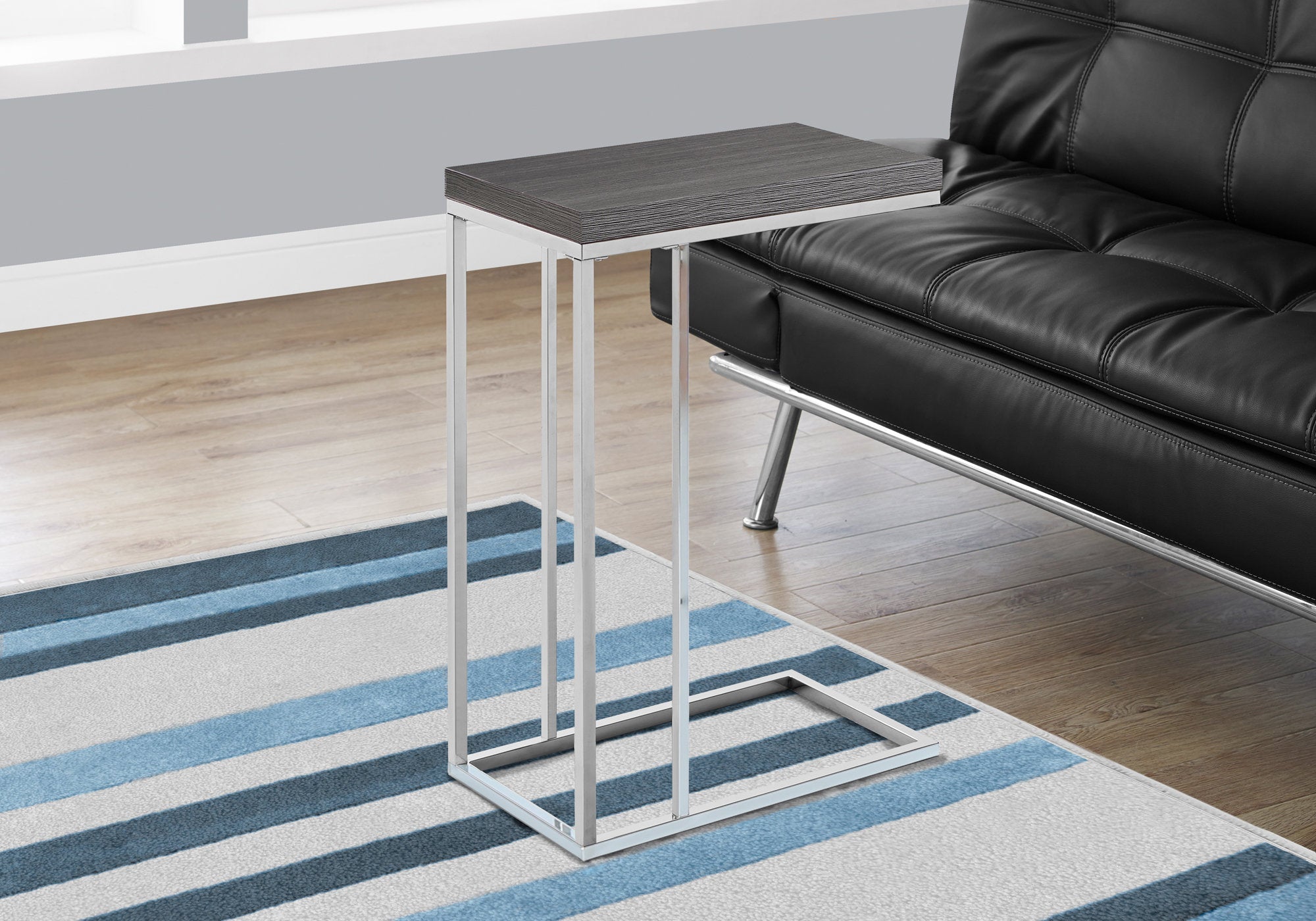 I 3228 Table D'appoint, En Forme De C, Bout, Côté, Collation, Salon, Chambre À Coucher, Métal, Stratifié, Gris, Chrome, Contemporain, Moderne - Simple Boutique
