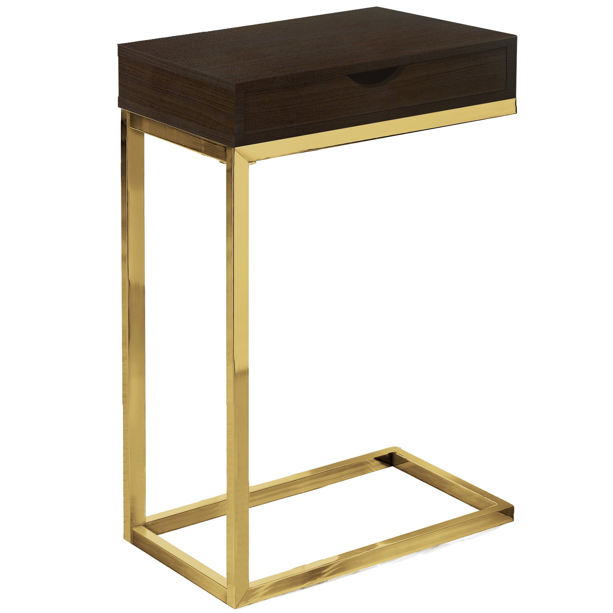 I 3236 Table D'appoint, En Forme De C, Bout, Côté, Collation, Tiroir De Rangement, Salon, Chambre À Coucher, Métal, Stratifié, Brun, Or, Contemporain, Moderne - Simple Boutique