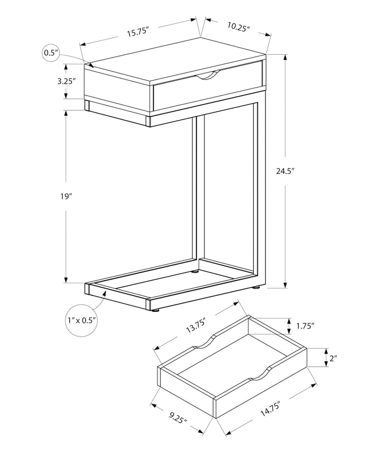 I 3236 Table D'appoint, En Forme De C, Bout, Côté, Collation, Tiroir De Rangement, Salon, Chambre À Coucher, Métal, Stratifié, Brun, Or, Contemporain, Moderne - Simple Boutique