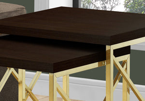 I 3237 Tables Gigognes, Lot De 2, Côté, Bout, Métal, Accent, Salon, Chambre À Coucher, Métal, Stratifié, Brun, Or, Contemporain, Moderne - Simple Boutique