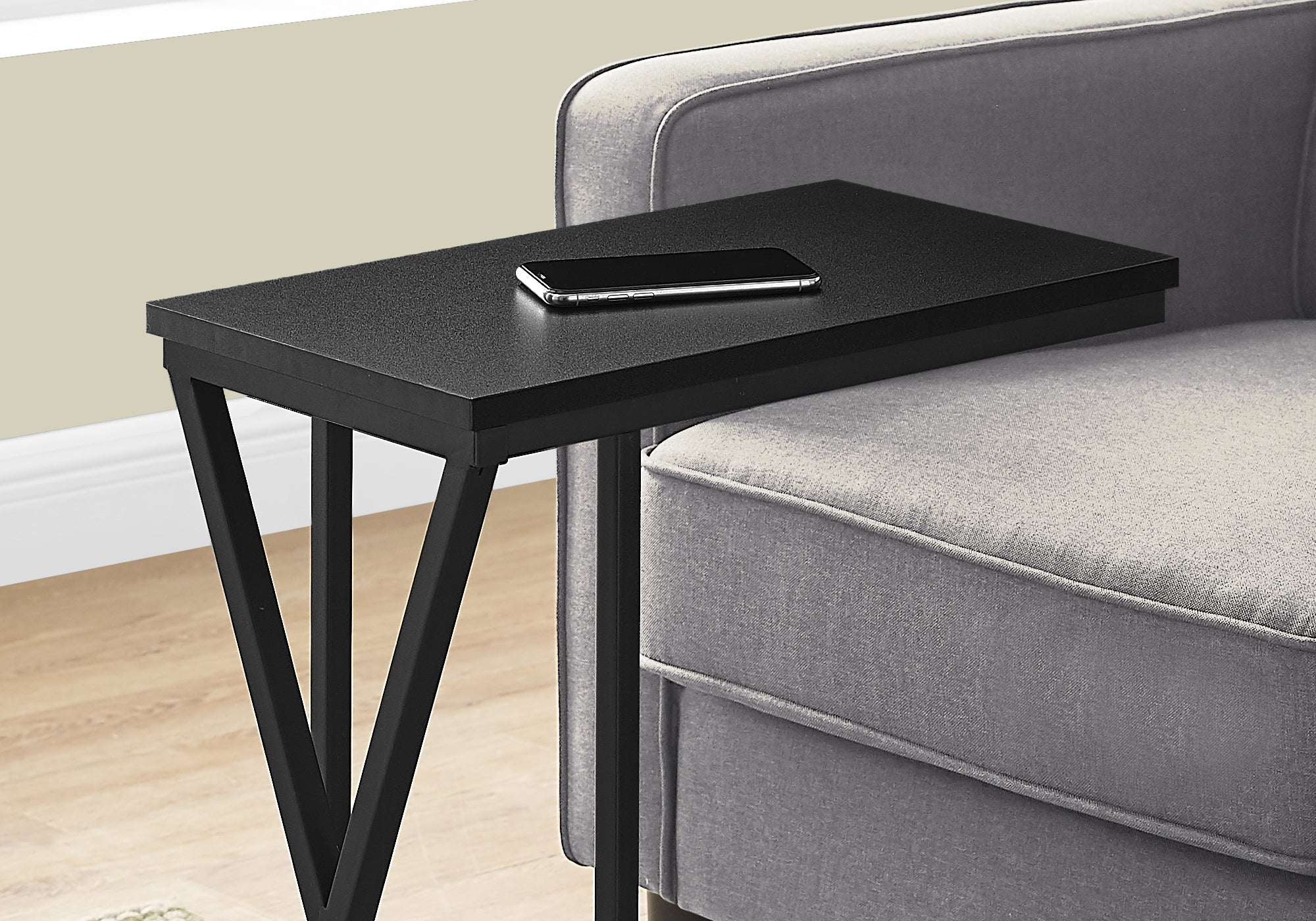 I 3247 Table D'appoint, En Forme De C, Bout, Côté, Collation, Salon, Chambre À Coucher, Métal, Stratifié, Noir, Contemporain, Moderne - Simple Boutique