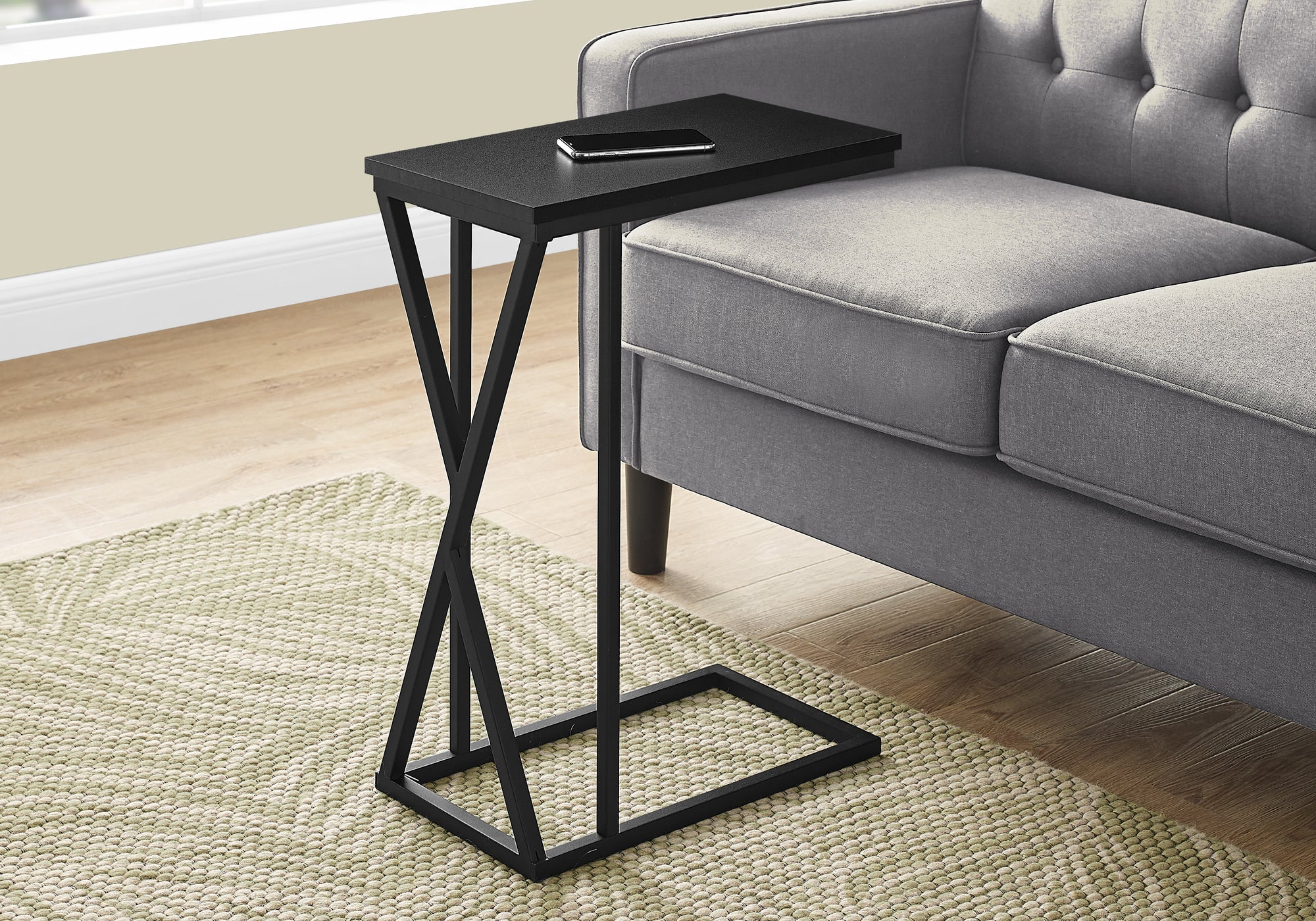 I 3247 Table D'appoint, En Forme De C, Bout, Côté, Collation, Salon, Chambre À Coucher, Métal, Stratifié, Noir, Contemporain, Moderne - Simple Boutique