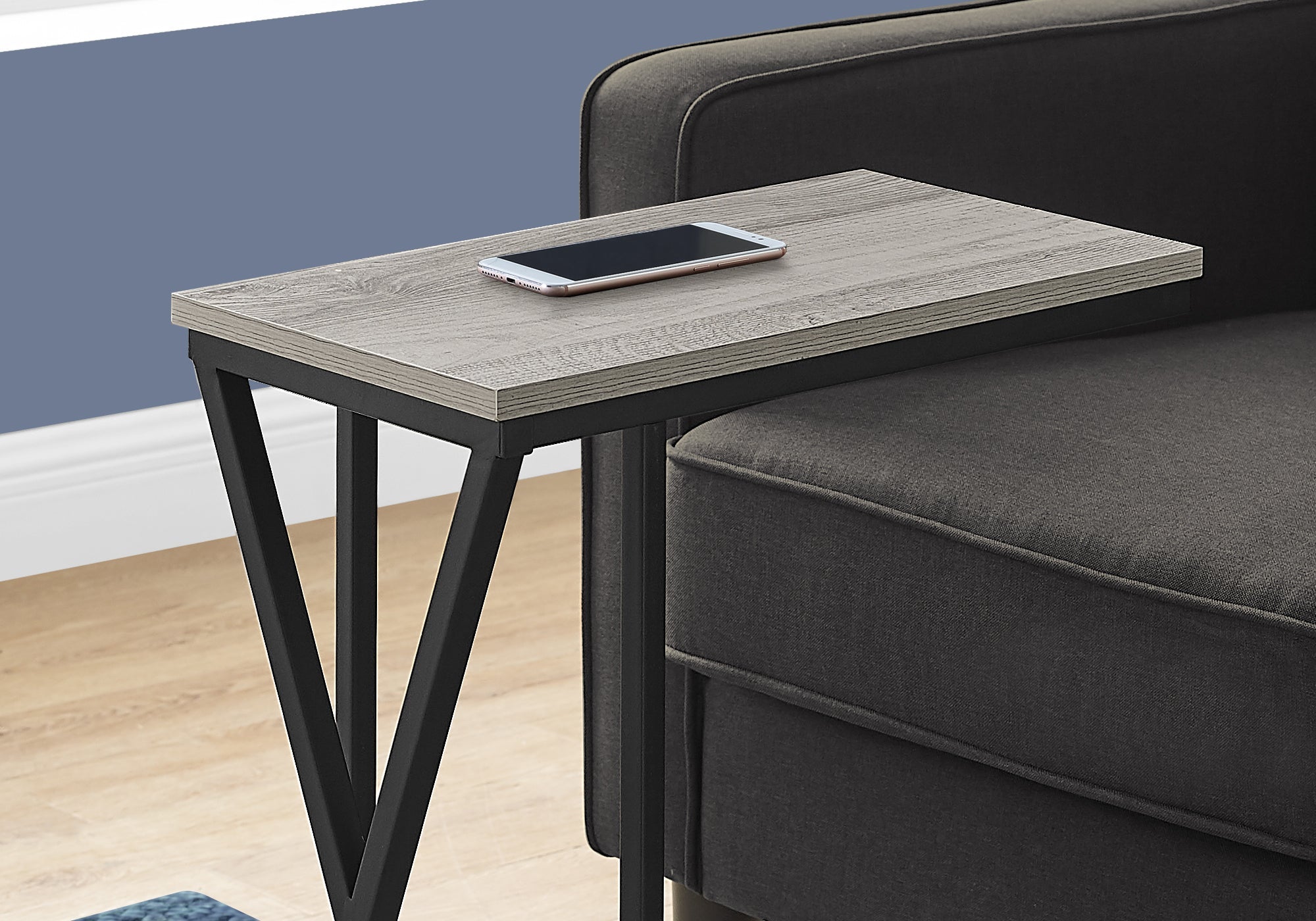 I 3248 Table D'appoint, En Forme De C, Bout, Côté, Collation, Salon, Chambre À Coucher, Métal, Stratifié, Gris, Noir, Contemporain, Moderne - Simple Boutique