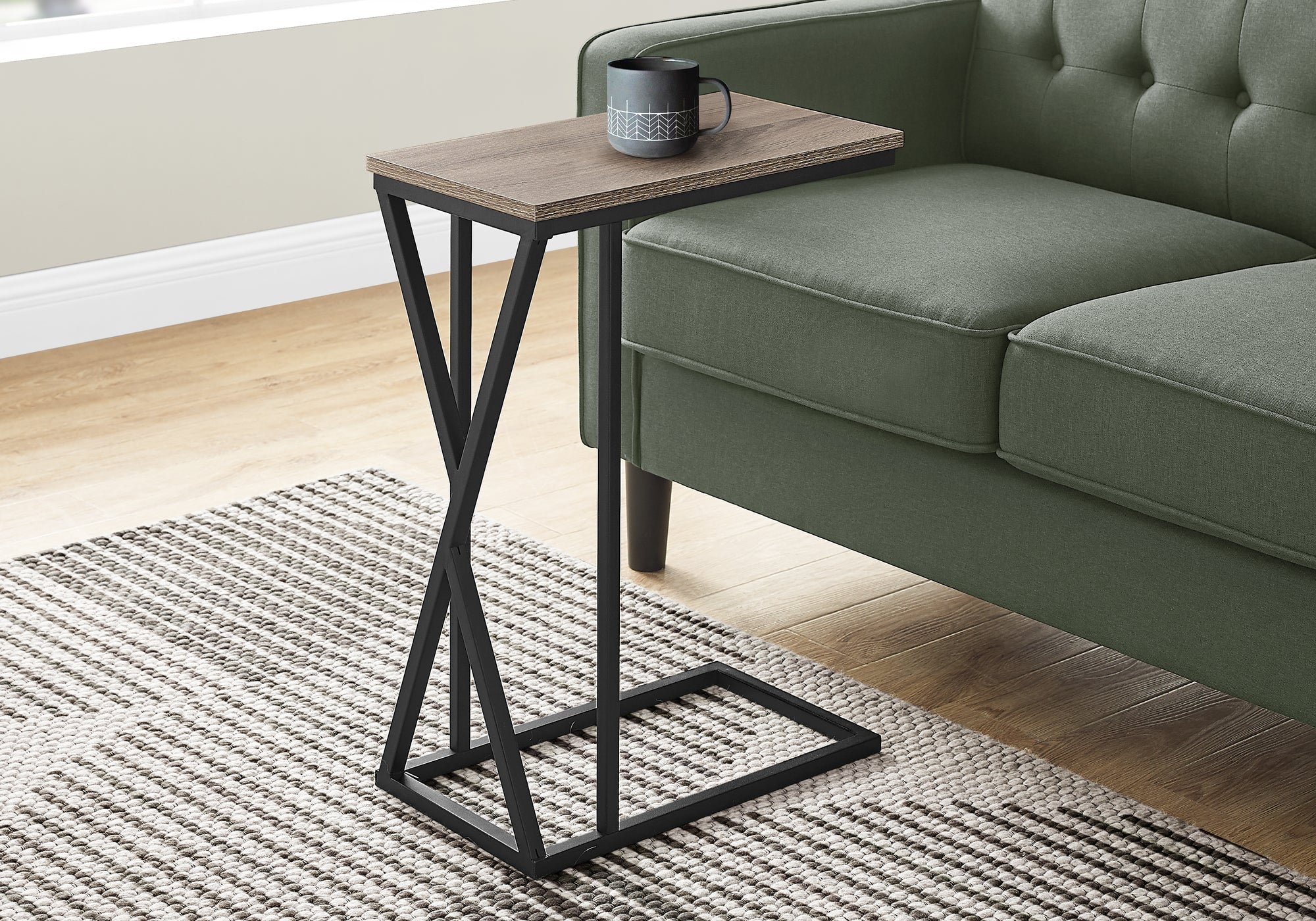 I 3249 Table D'appoint, En Forme De C, Bout, Côté, Collation, Salon, Chambre À Coucher, Métal, Stratifié, Brun, Noir, Contemporain, Moderne - Simple Boutique