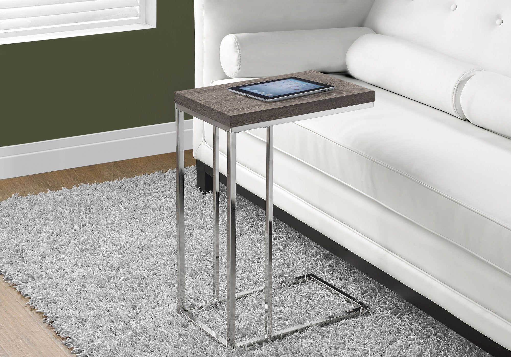 I 3253 Table D'appoint, En Forme De C, Bout, Côté, Collation, Salon, Chambre À Coucher, Métal, Stratifié, Brun, Chrome, Contemporain, Moderne - Simple Boutique