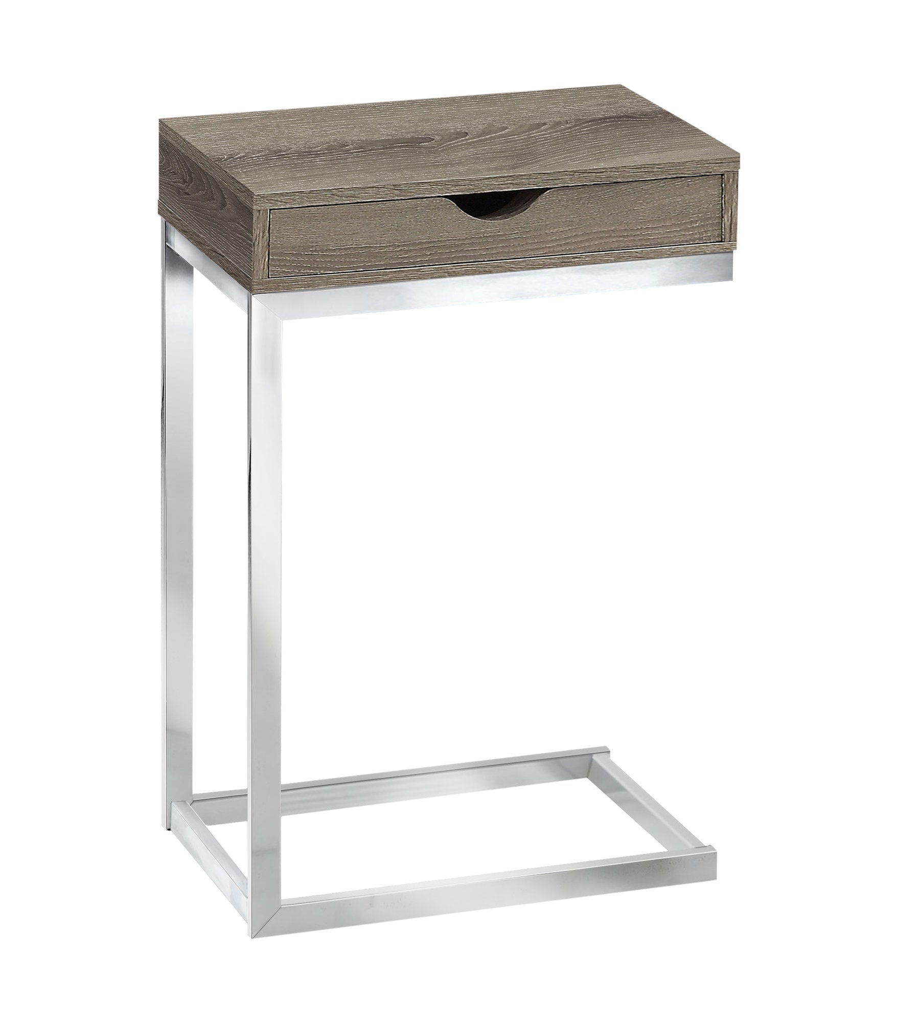 I 3254 Table D'appoint, En Forme De C, Bout, Côté, Collation, Tiroir De Rangement, Salon, Chambre À Coucher, Métal, Stratifié, Brun, Chrome, Contemporain, Moderne - Simple Boutique