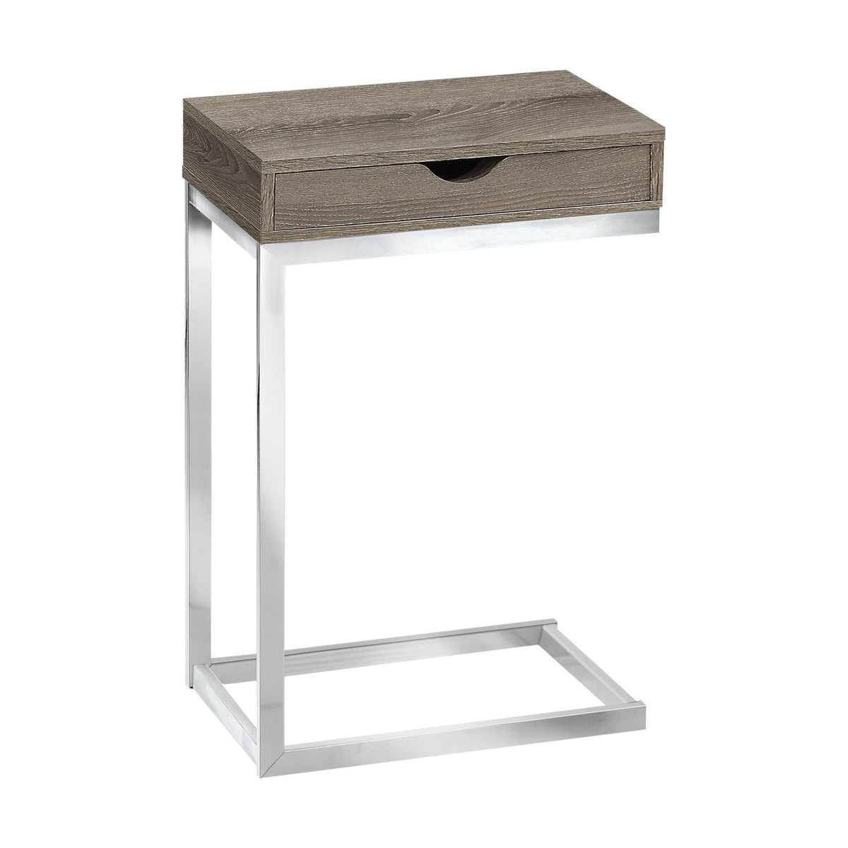 I 3254 Table D'appoint, En Forme De C, Bout, Côté, Collation, Tiroir De Rangement, Salon, Chambre À Coucher, Métal, Stratifié, Brun, Chrome, Contemporain, Moderne - Simple Boutique