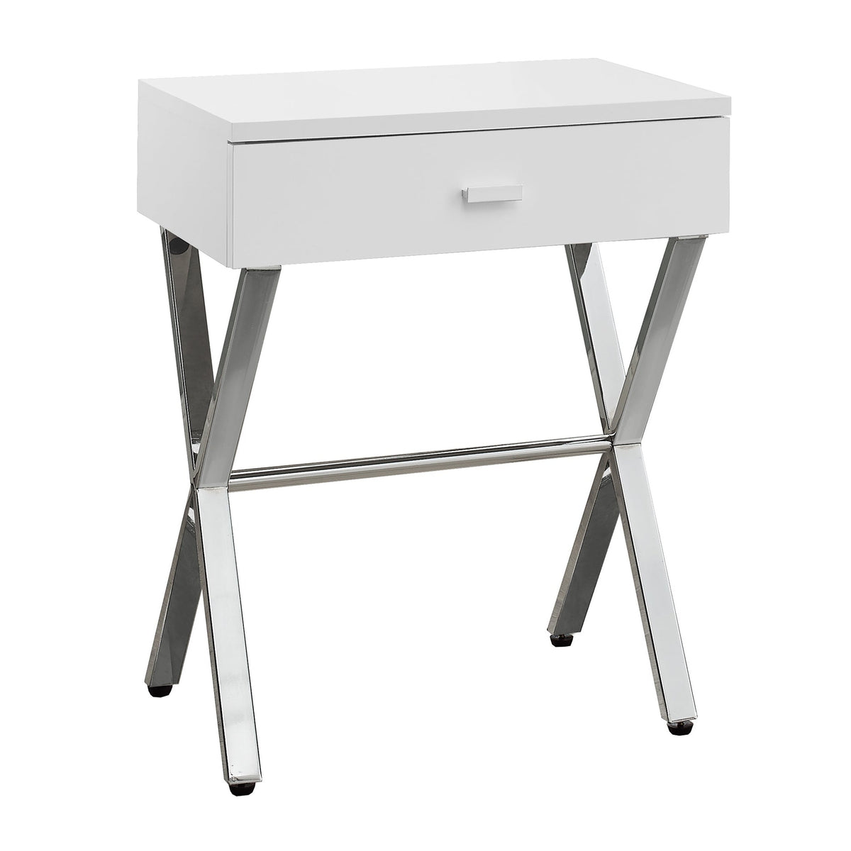 I 3262 Table D'appoint, Côté, Bout, Table De Nuit, Lampe, Tiroir De Rangement, Salon, Chambre À Coucher, Métal, Stratifié, Blanc Lustré, Chrome, Contemporain, Moderne - Simple Boutique