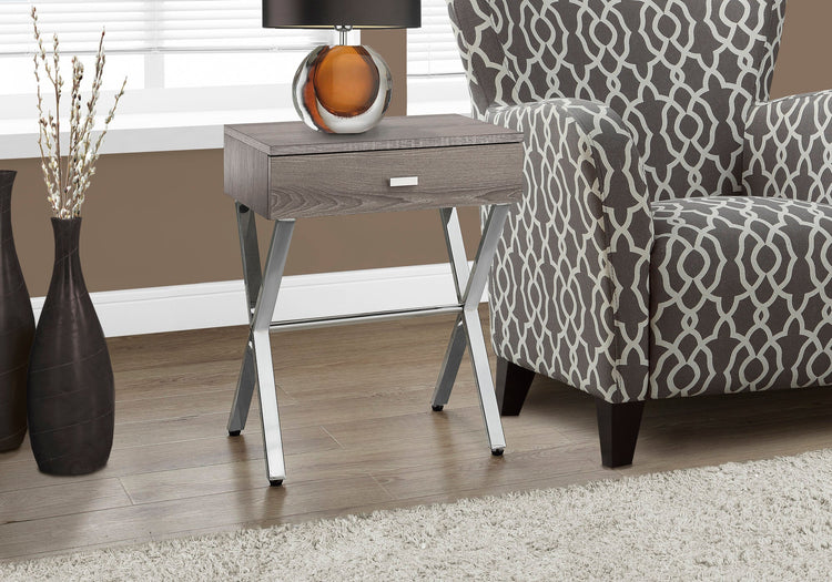 I 3263 Table D'appoint, Côté, Bout, Table De Nuit, Lampe, Tiroir De Rangement, Salon, Chambre À Coucher, Métal, Stratifié, Brun, Chrome, Contemporain, Moderne - Simple Boutique