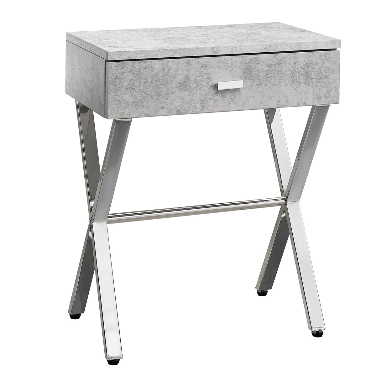 I 3264 Table D'appoint, Côté, Bout, Table De Nuit, Lampe, Tiroir De Rangement, Salon, Chambre À Coucher, Métal, Stratifié, Gris, Chrome, Contemporain, Moderne - Simple Boutique
