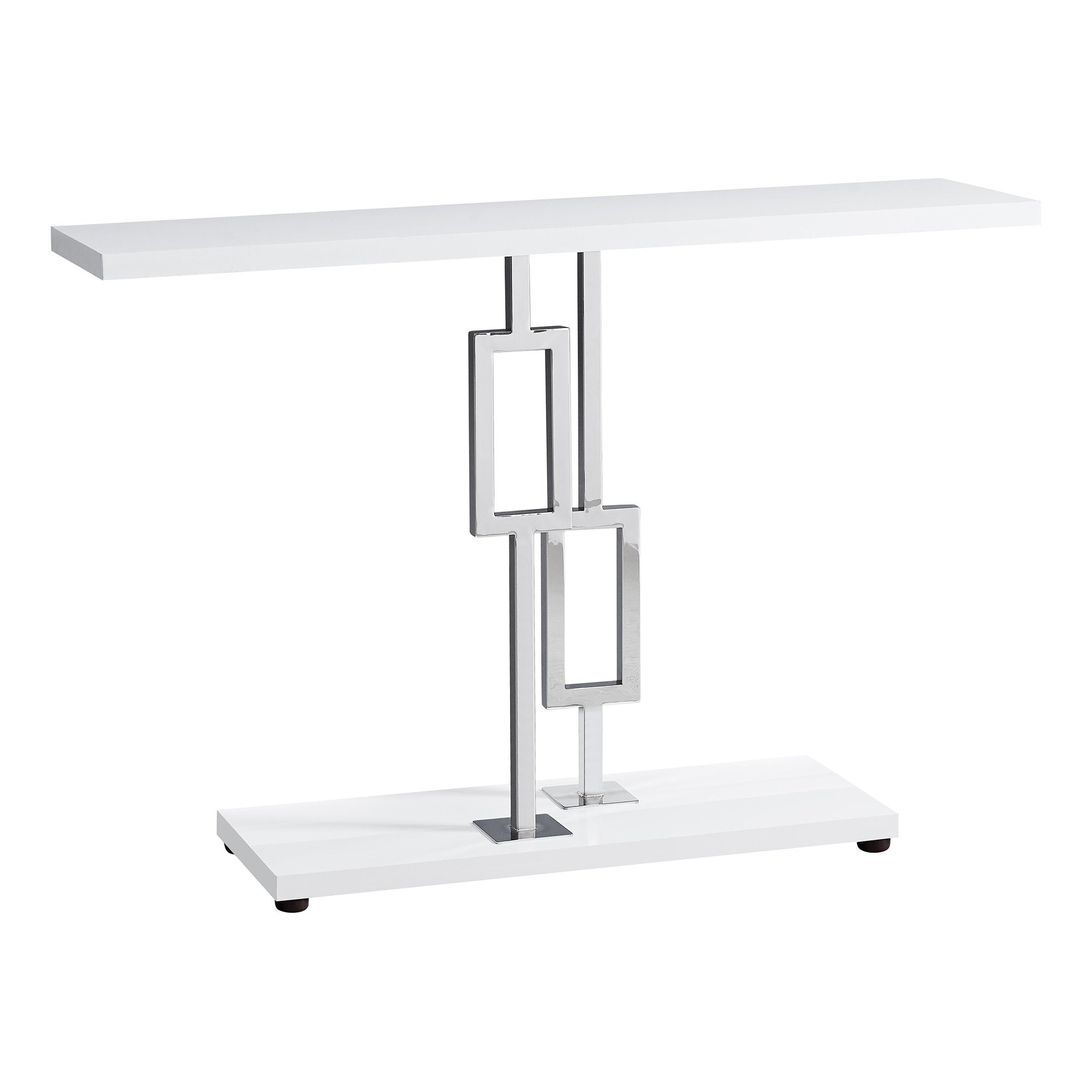 I 3266 Table D'appoint, Console, Entrée, Étroit, Sofa, Salon, Chambre À Coucher, Métal, Stratifié, Blanc Lustré, Chrome, Contemporain, Moderne - Simple Boutique
