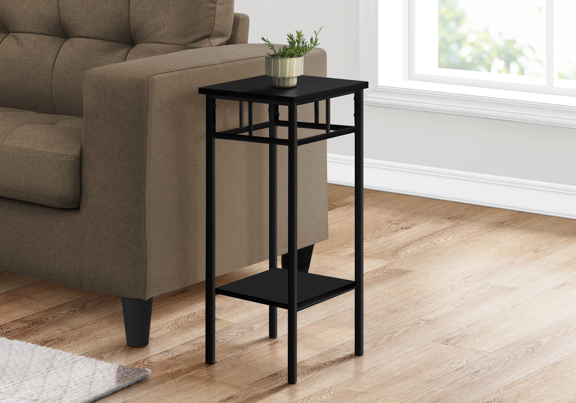I 3278 Table D'appoint, Côté, Bout, Support Pour Plantes, Carré, Salon, Chambre À Coucher, Métal, Stratifié, Noir, Contemporain, Moderne - Simple Boutique