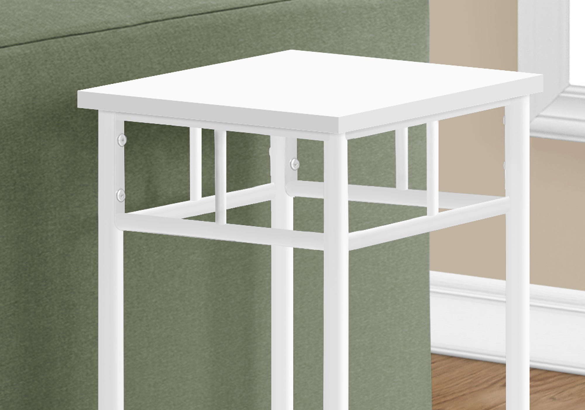 I 3279 Table D'appoint, Côté, Bout, Support Pour Plantes, Carré, Salon, Chambre À Coucher, Métal, Stratifié, Blanc, Contemporain, Moderne - Simple Boutique