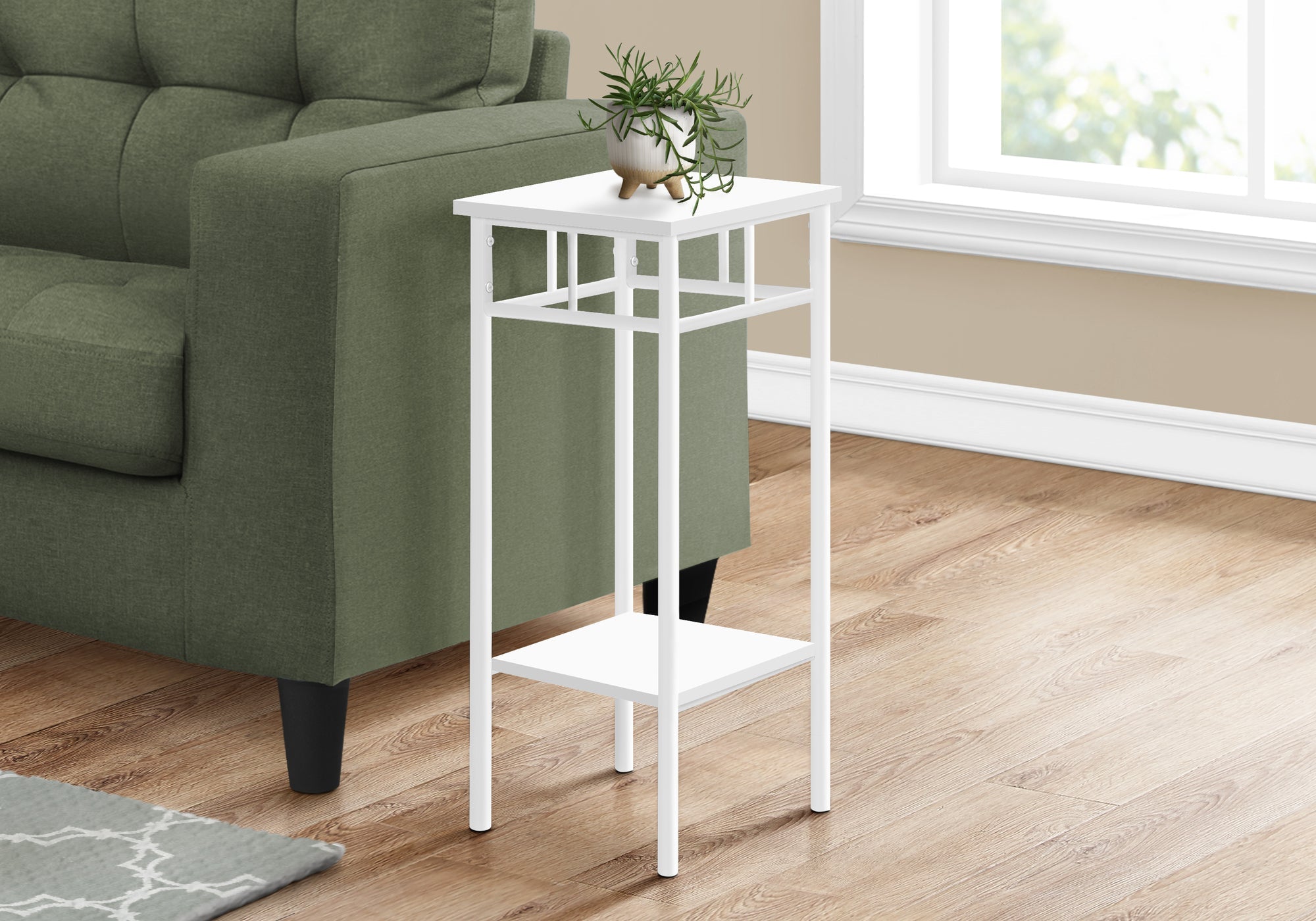 I 3279 Table D'appoint, Côté, Bout, Support Pour Plantes, Carré, Salon, Chambre À Coucher, Métal, Stratifié, Blanc, Contemporain, Moderne - Simple Boutique