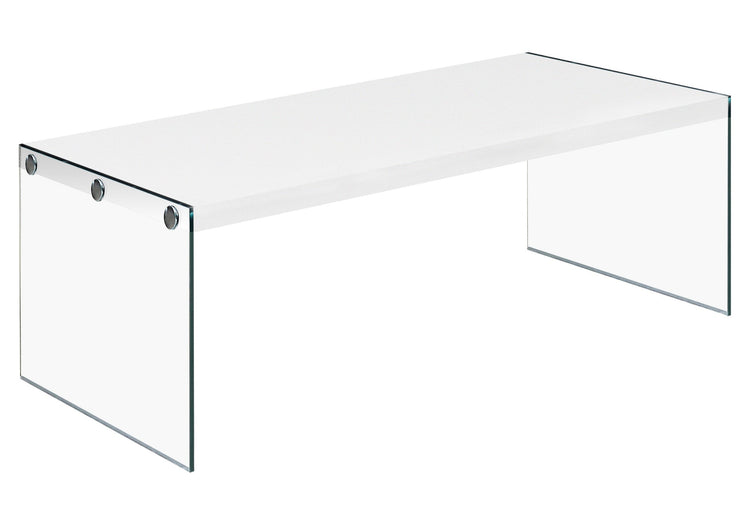 I 3286 Table A Café, Accent, Cocktail, Rectangulaire, Salon, 44"l, Verre Trempé, Stratifié, Blanc Lustré, Dégager, Contemporain, Moderne - Simple Boutique