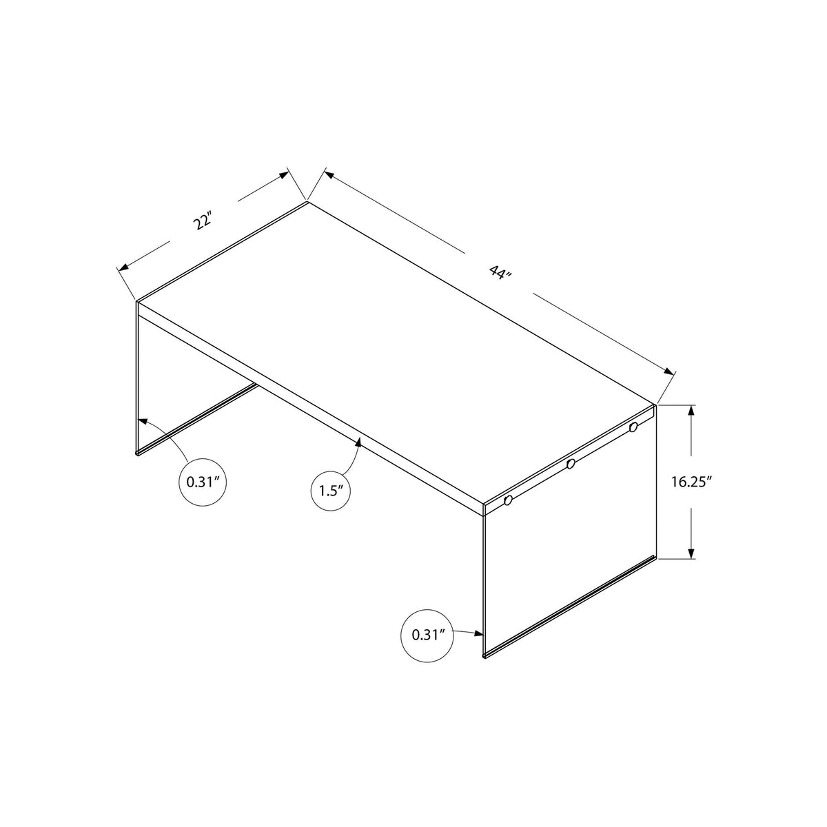 Monarch Specialties I 3286 Table A Café, Accent, Cocktail, Rectangulaire, Salon, 44"l, Verre Trempé, Stratifié, Blanc Lustré, Dégager, Contemporain, Moderne - Simple Boutique