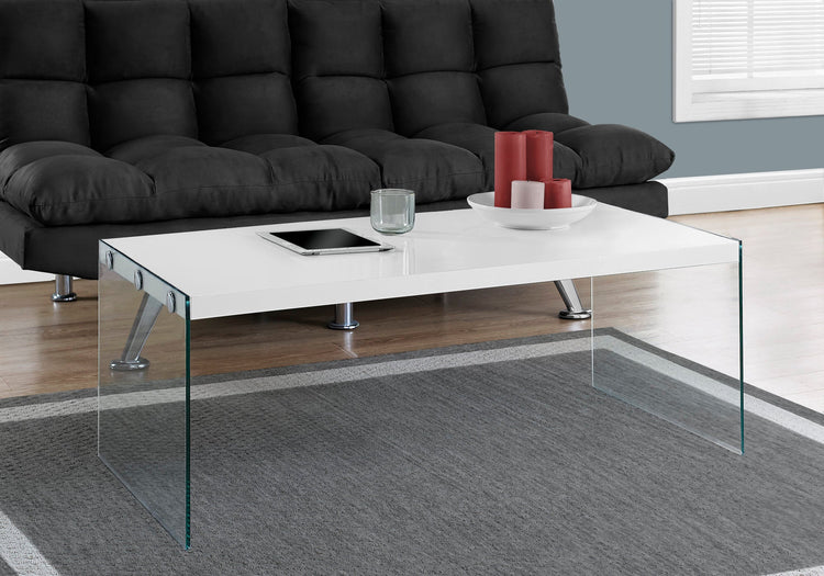 I 3286 Table A Café, Accent, Cocktail, Rectangulaire, Salon, 44"l, Verre Trempé, Stratifié, Blanc Lustré, Dégager, Contemporain, Moderne - Simple Boutique