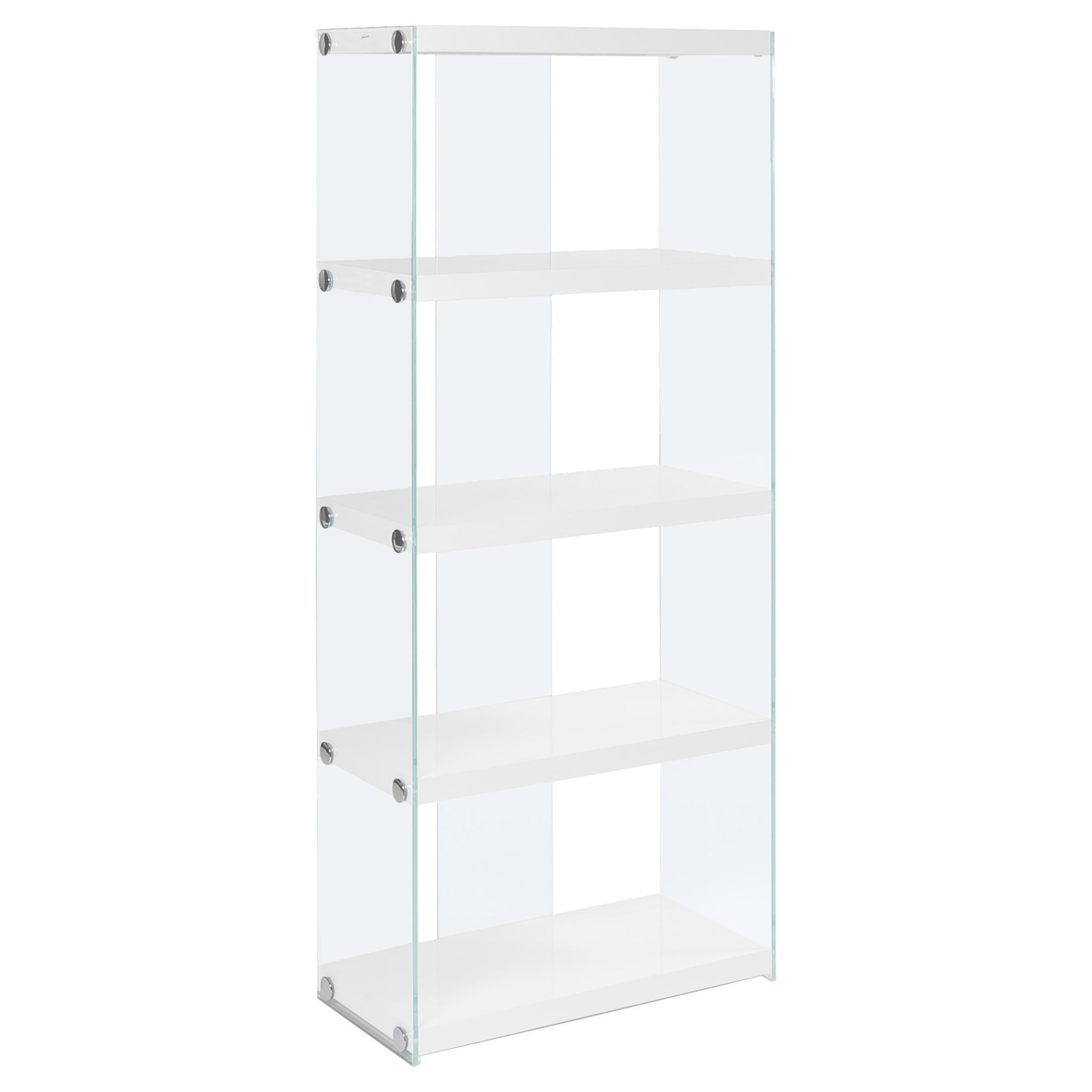 I 3289 Étagère À Livres, Étagère, Étagère, 5 Niveaux, 60"h, Bureau, Chambre À Coucher, Verre Trempé, Stratifié, Blanc Lustré, Dégager, Contemporain, Moderne - Simple Boutique