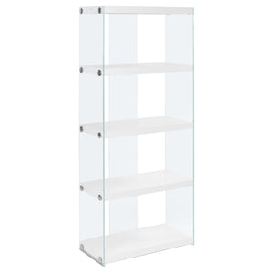 I 3289 Étagère À Livres, Étagère, Étagère, 5 Niveaux, 60"h, Bureau, Chambre À Coucher, Verre Trempé, Stratifié, Blanc Lustré, Dégager, Contemporain, Moderne - Simple Boutique