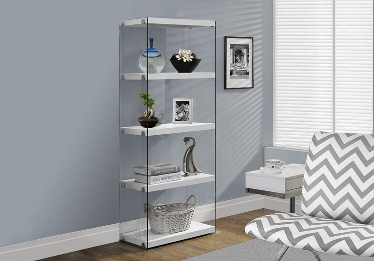 I 3289 Étagère À Livres, Étagère, Étagère, 5 Niveaux, 60"h, Bureau, Chambre À Coucher, Verre Trempé, Stratifié, Blanc Lustré, Dégager, Contemporain, Moderne - Simple Boutique