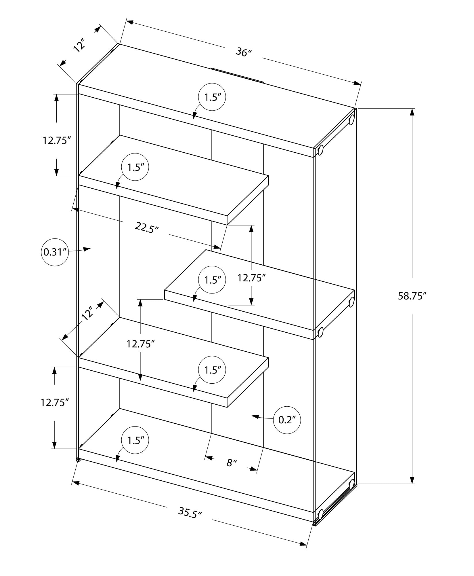 I 3290 Étagère À Livres, Étagère, Étagère, 5 Niveaux, 60"h, Bureau, Chambre À Coucher, Verre Trempé, Stratifié, Blanc Lustré, Dégager, Contemporain, Moderne - Simple Boutique