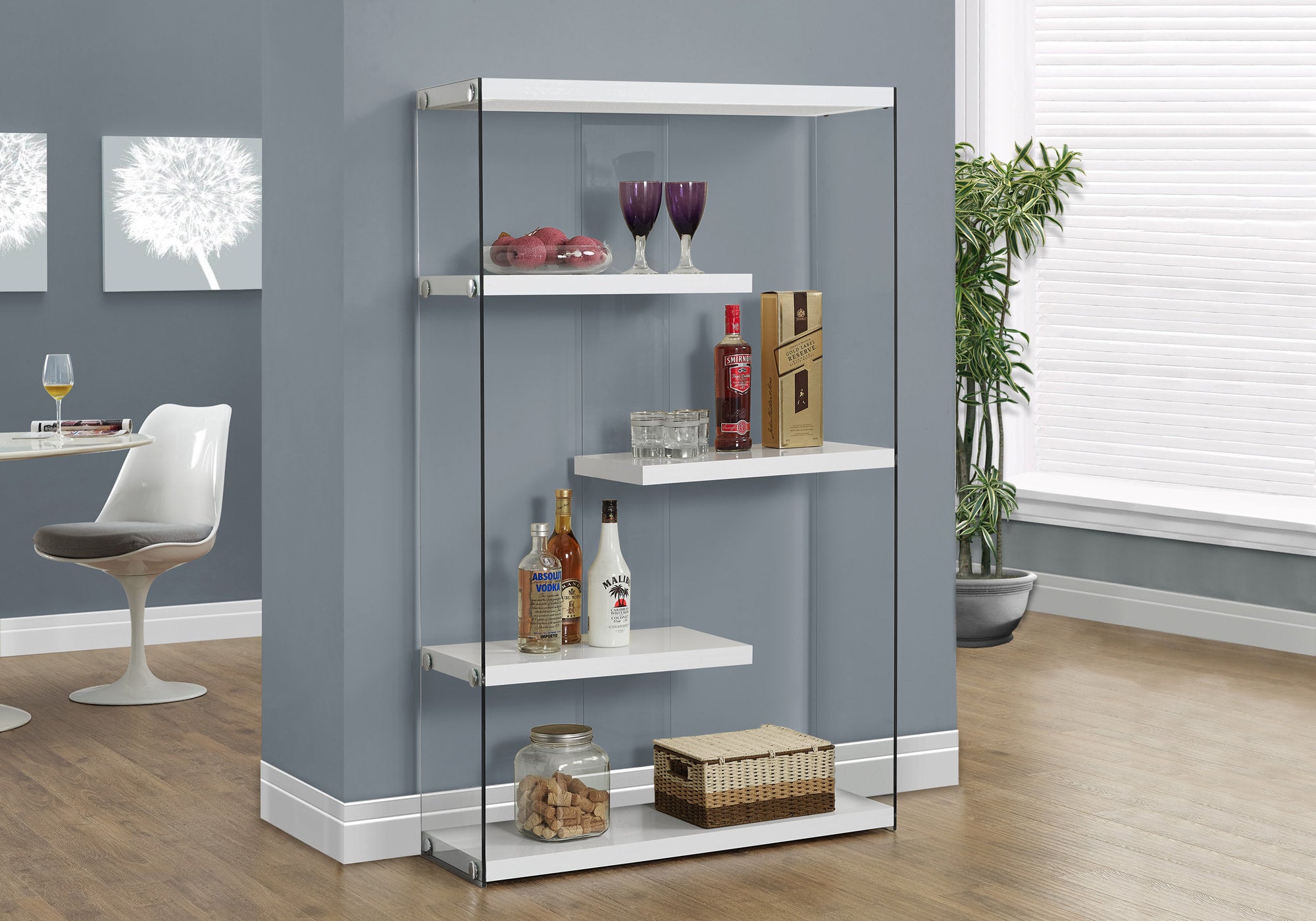 I 3290 Étagère À Livres, Étagère, Étagère, 5 Niveaux, 60"h, Bureau, Chambre À Coucher, Verre Trempé, Stratifié, Blanc Lustré, Dégager, Contemporain, Moderne - Simple Boutique