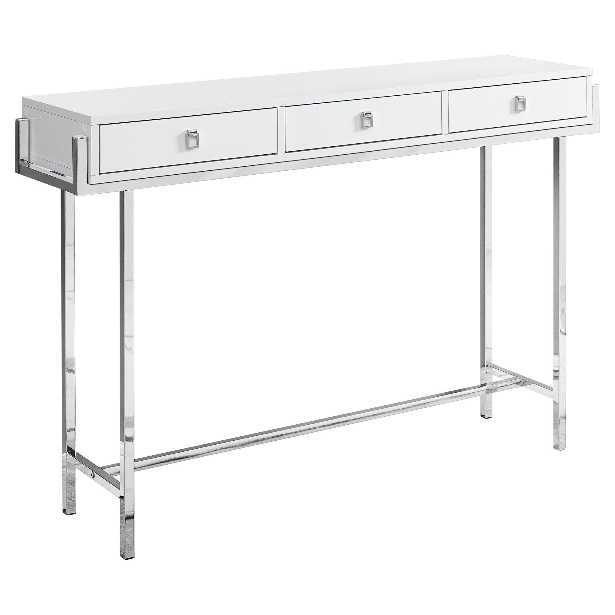 I 3297 Table D'appoint, Console, Entrée, Étroit, Sofa, Tiroir De Rangement, Salon, Chambre À Coucher, Métal, Stratifié, Blanc Lustré, Chrome, Contemporain, Moderne - Simple Boutique