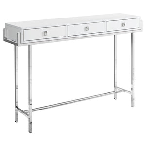 I 3297 Table D'appoint, Console, Entrée, Étroit, Sofa, Tiroir De Rangement, Salon, Chambre À Coucher, Métal, Stratifié, Blanc Lustré, Chrome, Contemporain, Moderne - Simple Boutique