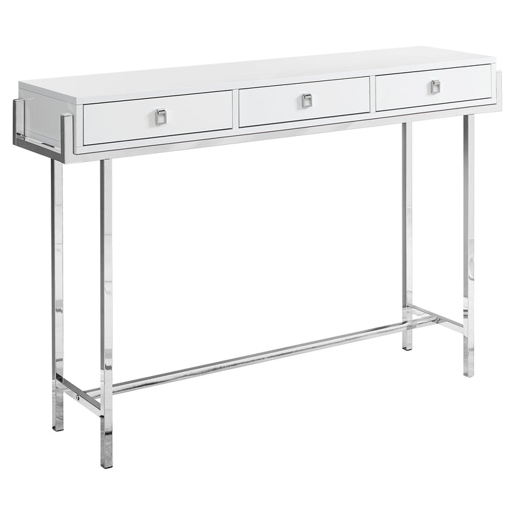 I 3297 Table D'appoint, Console, Entrée, Étroit, Sofa, Tiroir De Rangement, Salon, Chambre À Coucher, Métal, Stratifié, Blanc Lustré, Chrome, Contemporain, Moderne - Simple Boutique