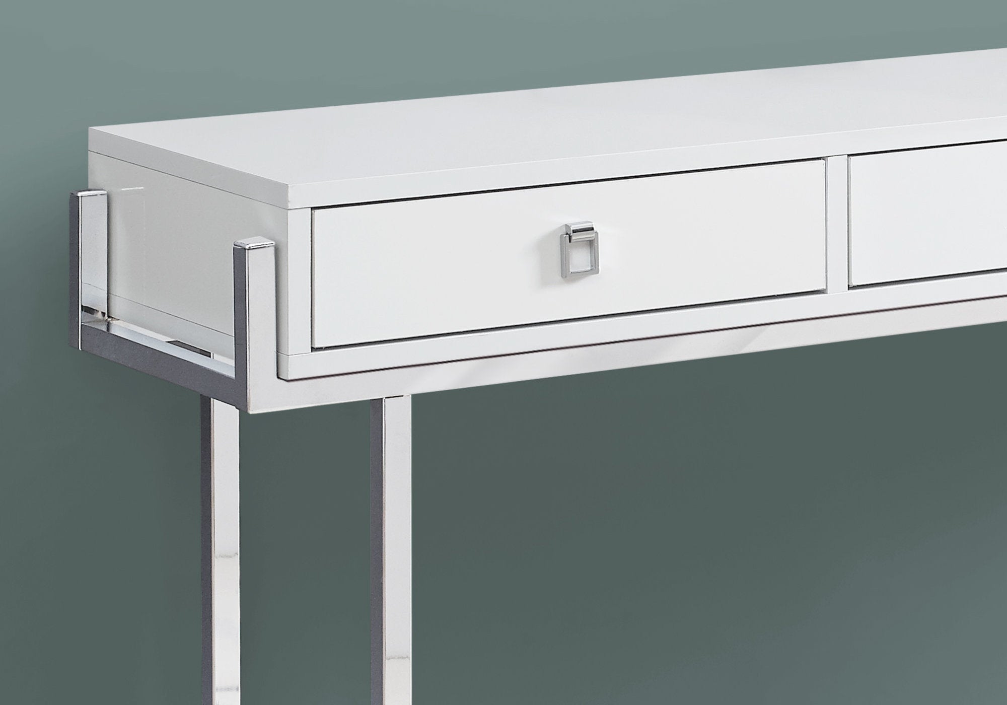 I 3297 Table D'appoint, Console, Entrée, Étroit, Sofa, Tiroir De Rangement, Salon, Chambre À Coucher, Métal, Stratifié, Blanc Lustré, Chrome, Contemporain, Moderne - Simple Boutique