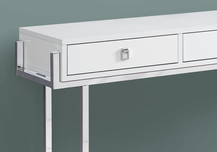 I 3297 Table D'appoint, Console, Entrée, Étroit, Sofa, Tiroir De Rangement, Salon, Chambre À Coucher, Métal, Stratifié, Blanc Lustré, Chrome, Contemporain, Moderne - Simple Boutique