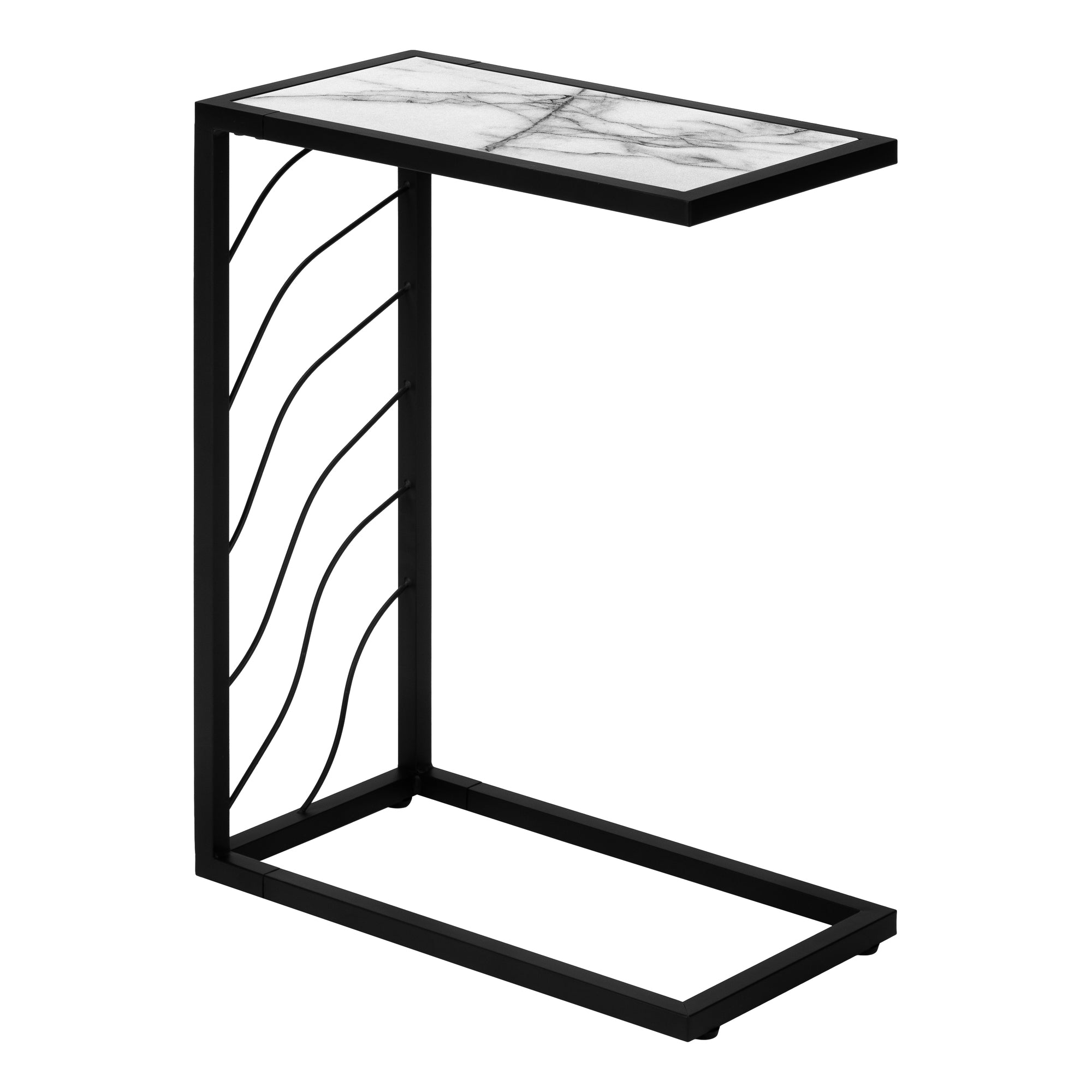 I 3300 Table D'appoint, En Forme De C, Bout, Côté, Collation, Salon, Chambre À Coucher, Métal, Stratifié, Aspect Marbre Blanc, Noir, Contemporain, Moderne - Simple Boutique