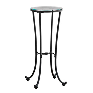 I 3332 Table D'appoint, Côté, Bout, Support Pour Plantes, Rond, Salon, Chambre À Coucher, Métal, Verre Trempé, Noir, Dégager, Contemporain, Moderne - Simple Boutique