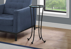 I 3332 Table D'appoint, Côté, Bout, Support Pour Plantes, Rond, Salon, Chambre À Coucher, Métal, Verre Trempé, Noir, Dégager, Contemporain, Moderne - Simple Boutique