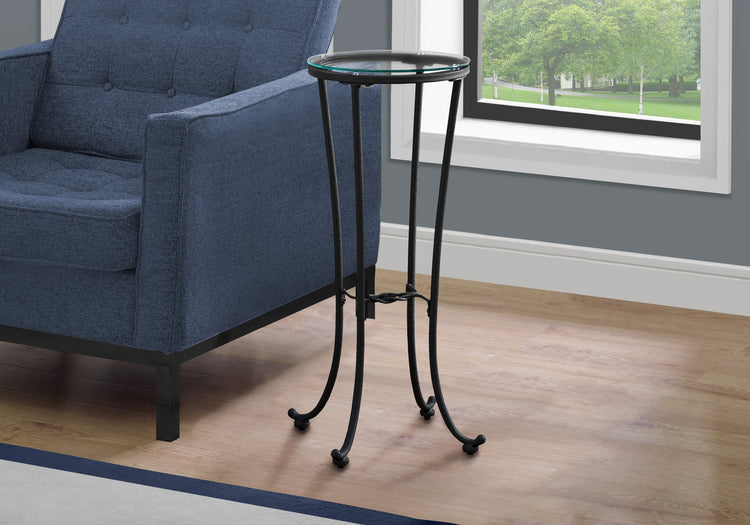 I 3332 Table D'appoint, Côté, Bout, Support Pour Plantes, Rond, Salon, Chambre À Coucher, Métal, Verre Trempé, Noir, Dégager, Contemporain, Moderne - Simple Boutique