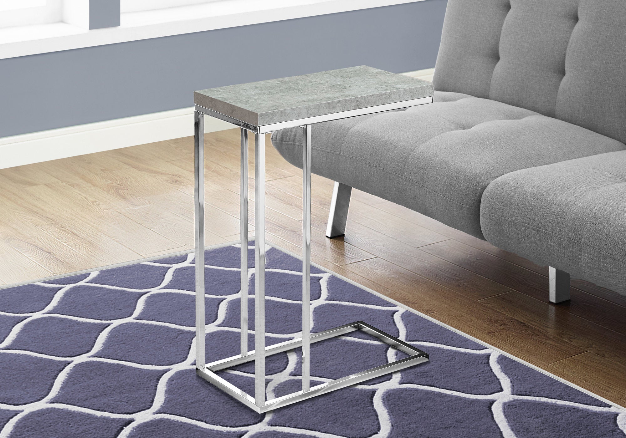 I 3372 Table D'appoint, En Forme De C, Bout, Côté, Collation, Salon, Chambre À Coucher, Métal, Stratifié, Gris, Chrome, Contemporain, Moderne - Simple Boutique