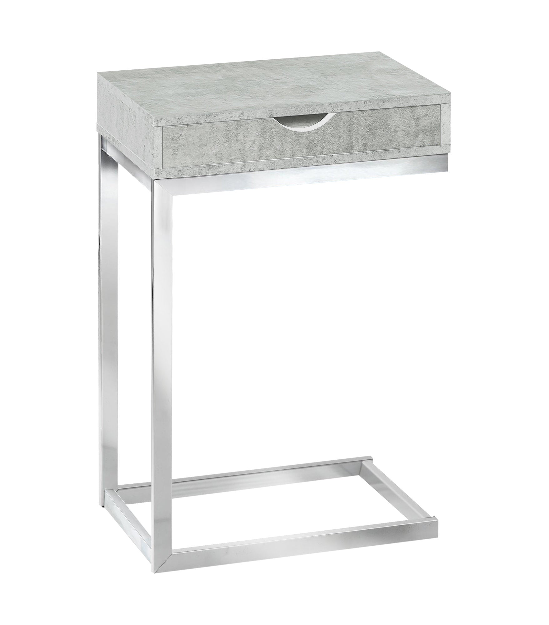 I 3373 Table D'appoint, En Forme De C, Bout, Côté, Collation, Tiroir De Rangement, Salon, Chambre À Coucher, Métal, Stratifié, Gris, Chrome, Contemporain, Moderne - Simple Boutique