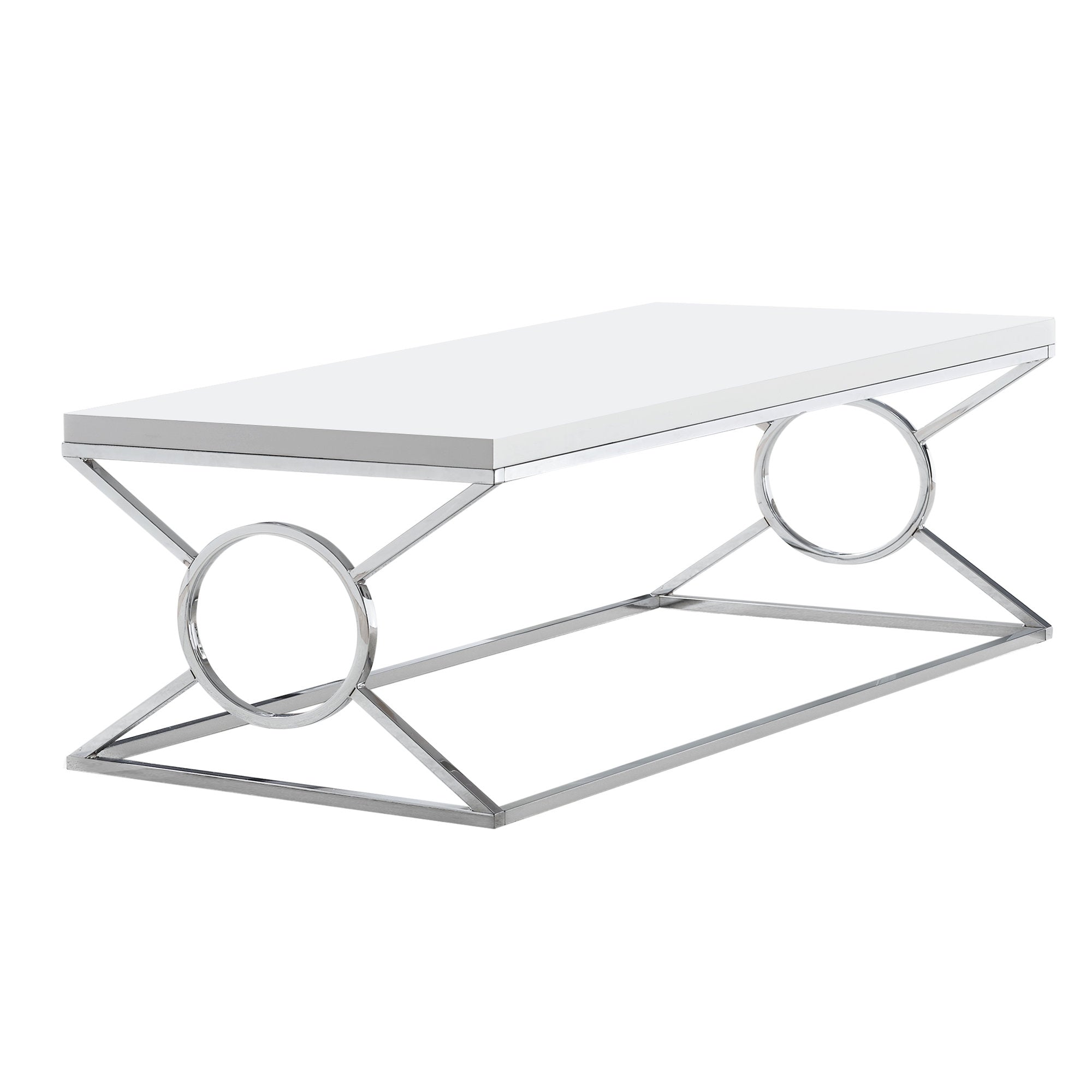 I 3400 Table A Café, Accent, Cocktail, Rectangulaire, Salon, 44"l, Métal, Stratifié, Blanc Lustré, Chrome, Contemporain, Moderne - Simple Boutique
