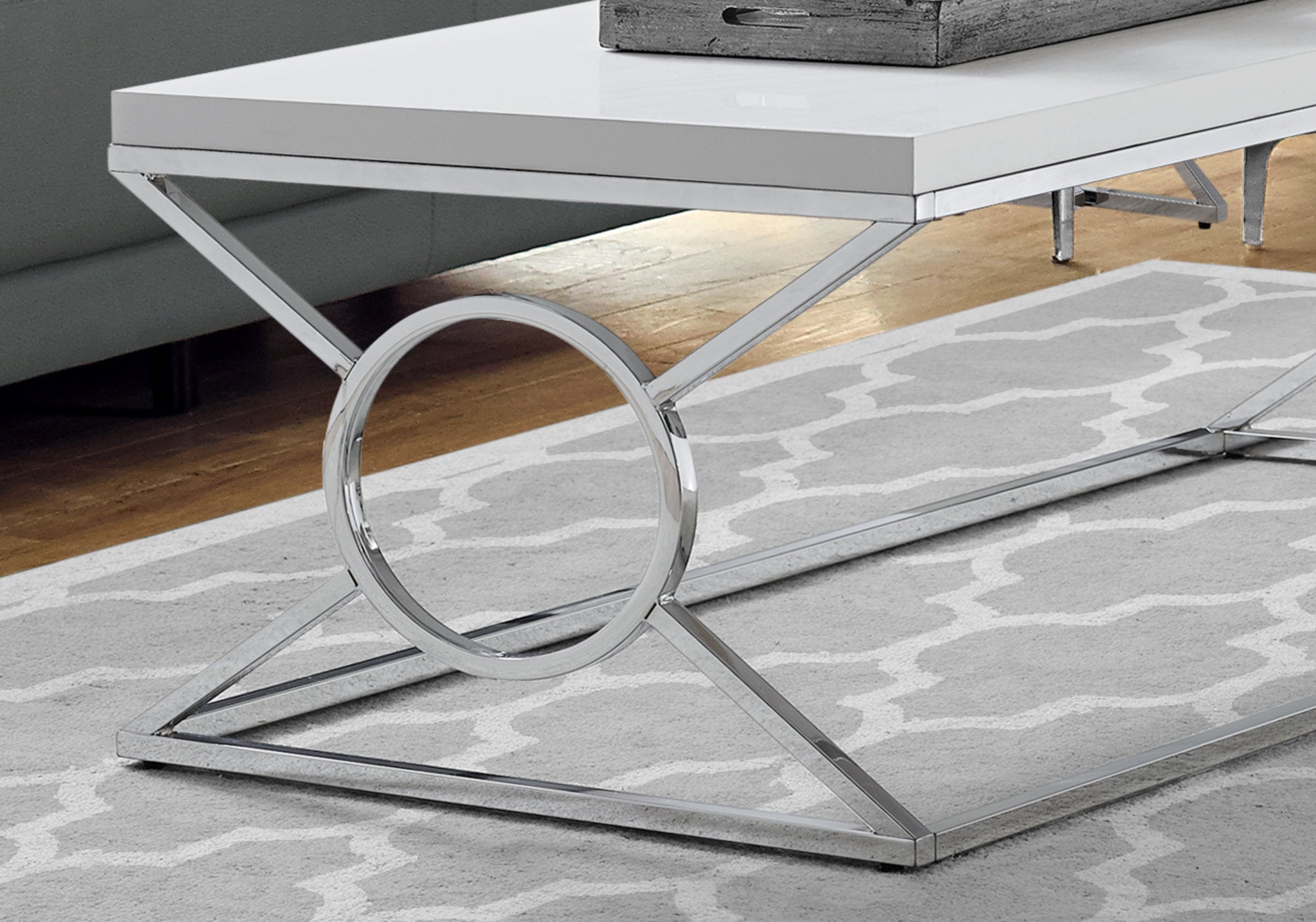 I 3400 Table A Café, Accent, Cocktail, Rectangulaire, Salon, 44"l, Métal, Stratifié, Blanc Lustré, Chrome, Contemporain, Moderne - Simple Boutique