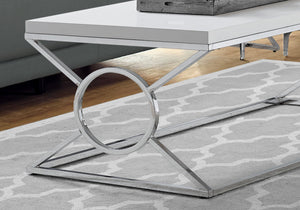 I 3400 Table A Café, Accent, Cocktail, Rectangulaire, Salon, 44"l, Métal, Stratifié, Blanc Lustré, Chrome, Contemporain, Moderne - Simple Boutique